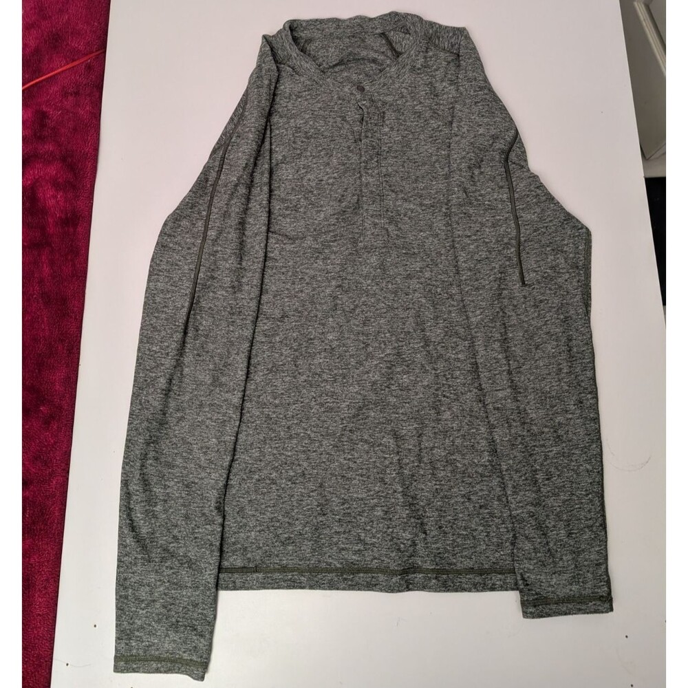 Lululemon Men Rulu Mock Neck Long Sleeve Shirt Heathered Grey Pullover 22*29